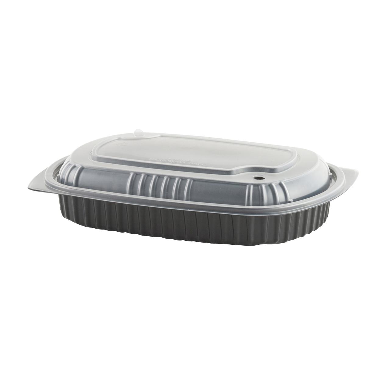 Half Rib Take-Out Container Base & Lid Combo 32 OZ PP Black Clear Microwave Safe Anti-Fog 126/Case