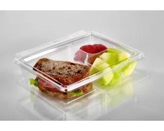 Take-Out Container Hinged 8X6 IN 3 Compartment PET Clear Tamper-Evident 132/Case