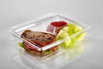 Take-Out Container Hinged 8X6 IN 3 Compartment PET Clear Tamper-Evident 132/Case