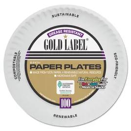 Gold Label® Plate 9 IN Coated Paper White Round Microwavable-Base Only Grease Resistant 100 Count/Pack 12 Packs/Case