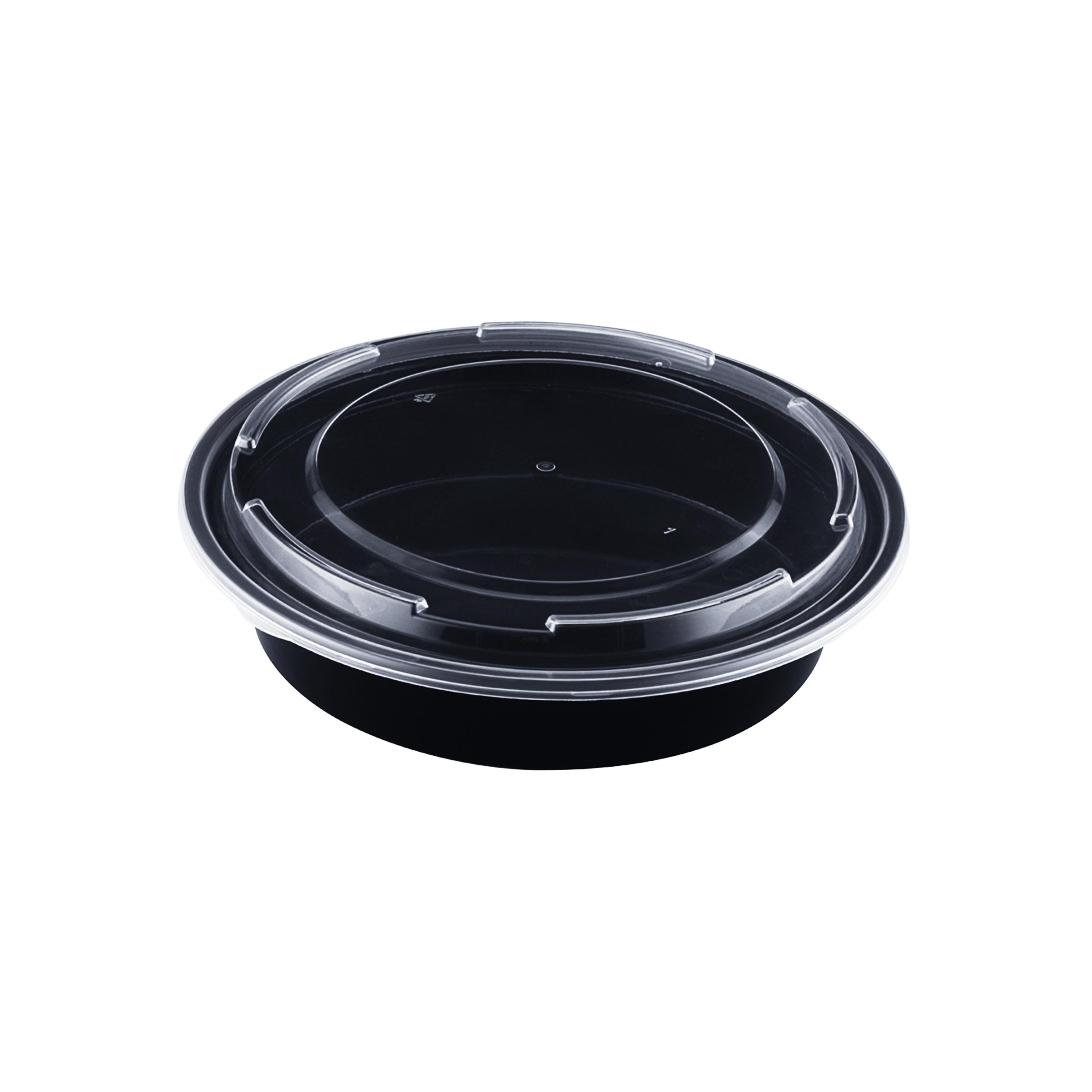 Take-Out Container Base & Lid Combo 48 OZ Black Round Microwave Safe 150/Case