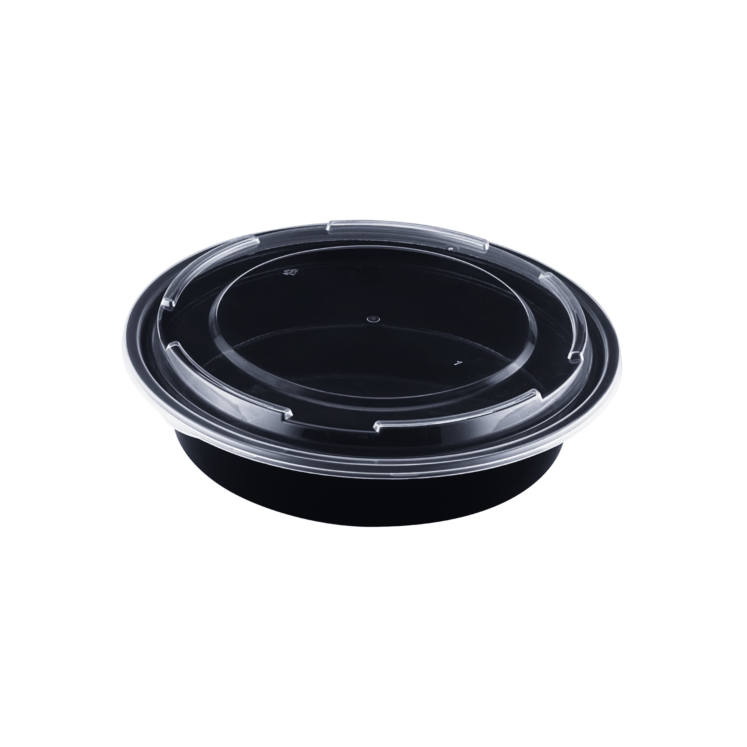 Take-Out Container Base & Lid Combo 48 OZ Black Round Microwave Safe 150/Case