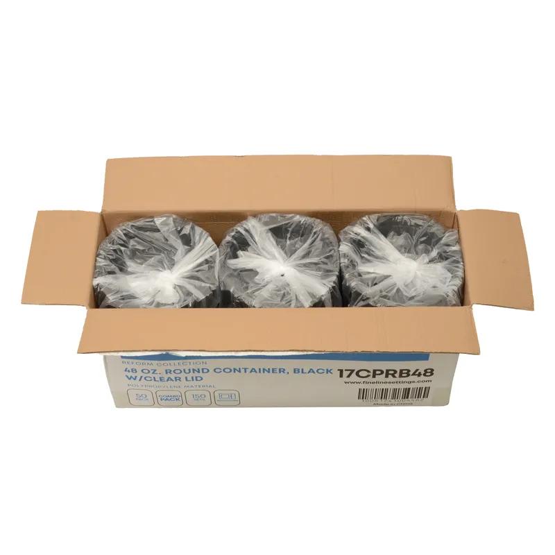 Take-Out Container Base & Lid Combo 48 OZ Black Round Microwave Safe 150/Case