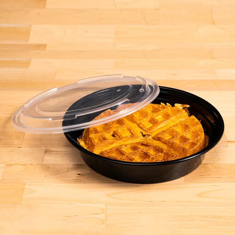 Take-Out Container Base & Lid Combo 48 OZ Black Round Microwave Safe 150/Case
