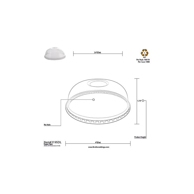 Lid Dome PET For 10 OZ Dessert Container 100 Count/Bag 10 Bags/Case