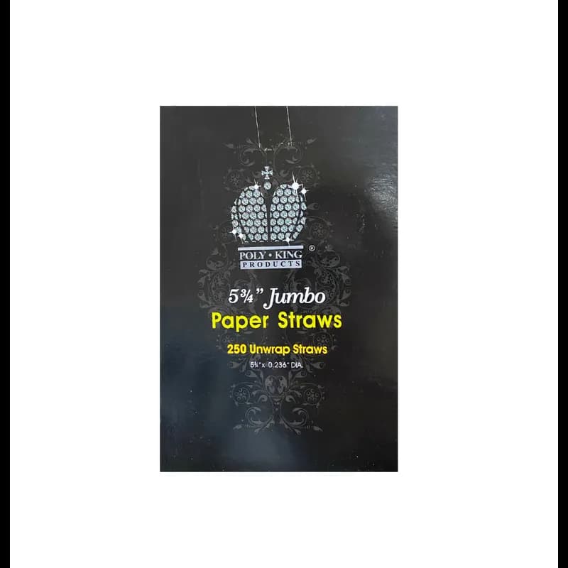 Poly King® Jumbo Straw 5.75 IN Paper Black Unwrapped 1000/Case