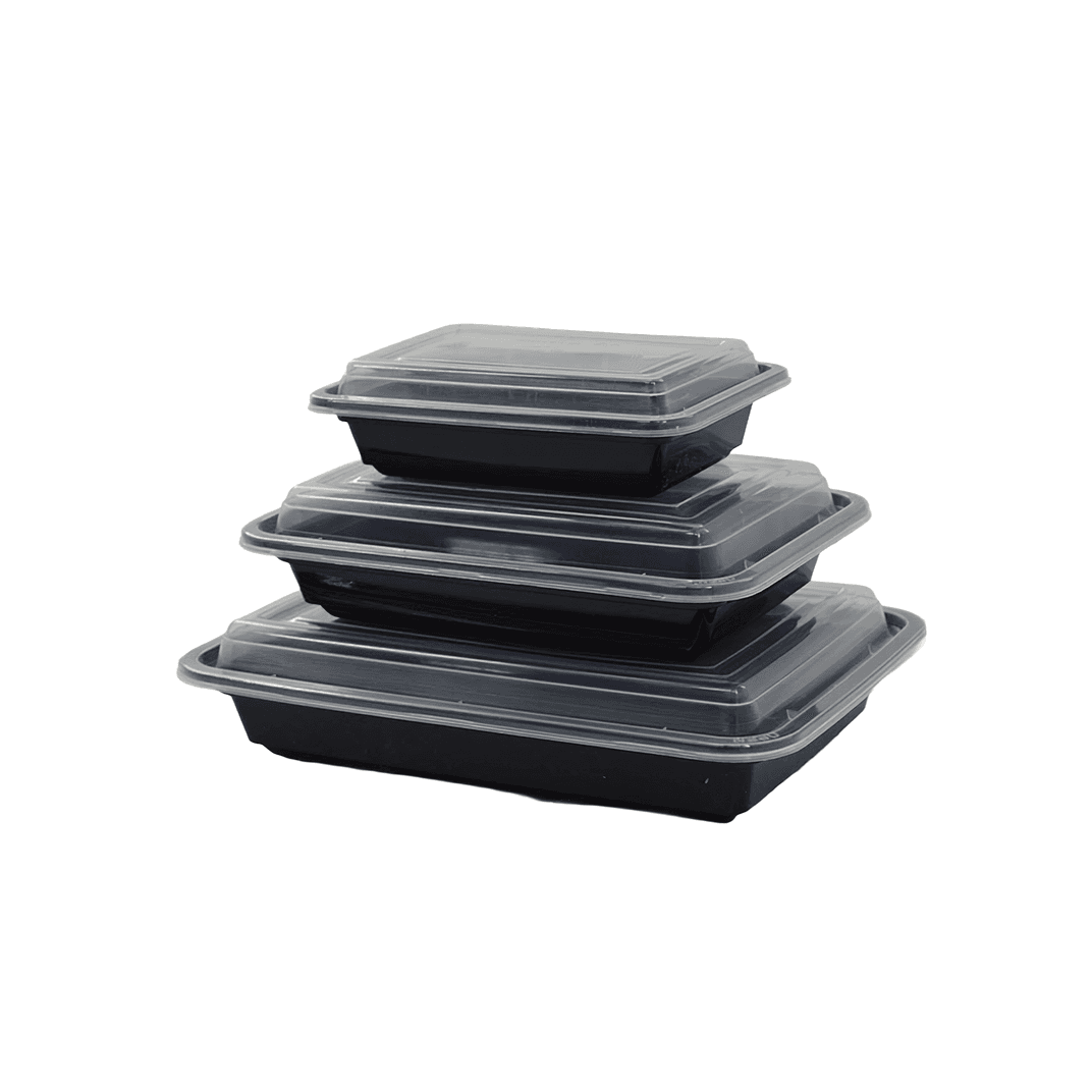 Take-Out Container Base & Lid Combo 16 OZ Plastic Black Rectangle Heavy Duty 120/Case