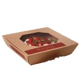 Take-Out Box Hinged With Flat Lid 15.1X15.1X3.25 IN Corrugated Paperboard Kraft Square With Window 35/Case