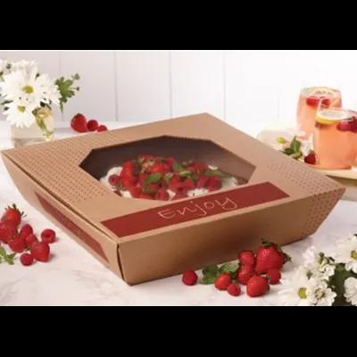 Take-Out Box Hinged With Flat Lid 17.1X17.1X3.25 IN Corrugated Paperboard Kraft Square With Window 35/Case