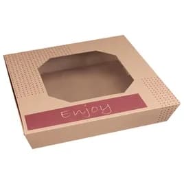 Take-Out Box Hinged With Flat Lid 17.1X17.1X3.25 IN Corrugated Paperboard Kraft Square With Window 35/Case