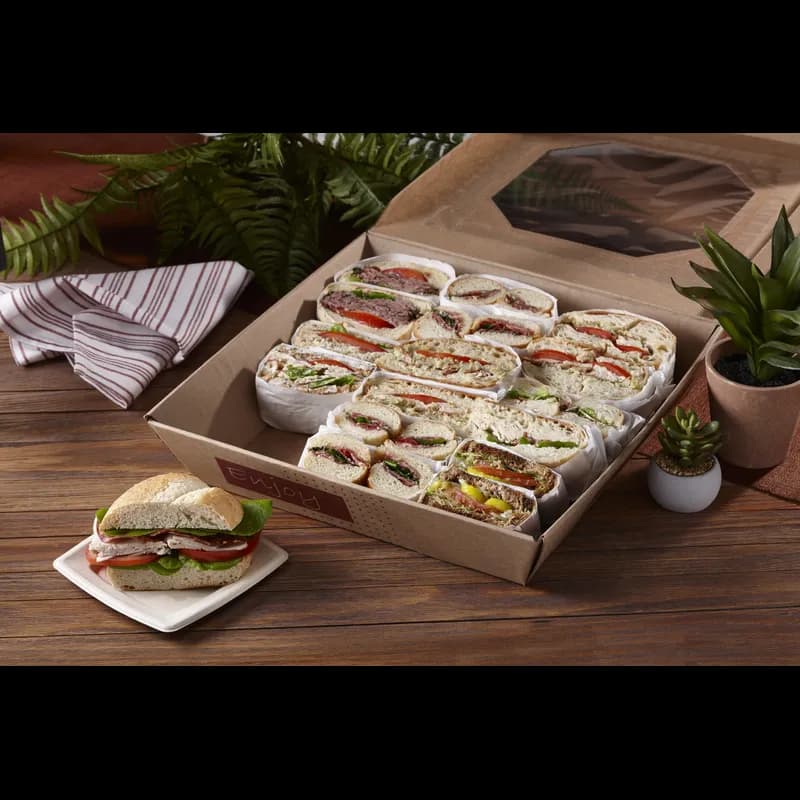 Take-Out Box Hinged With Flat Lid 17.1X17.1X3.25 IN Corrugated Paperboard Kraft Square With Window 35/Case