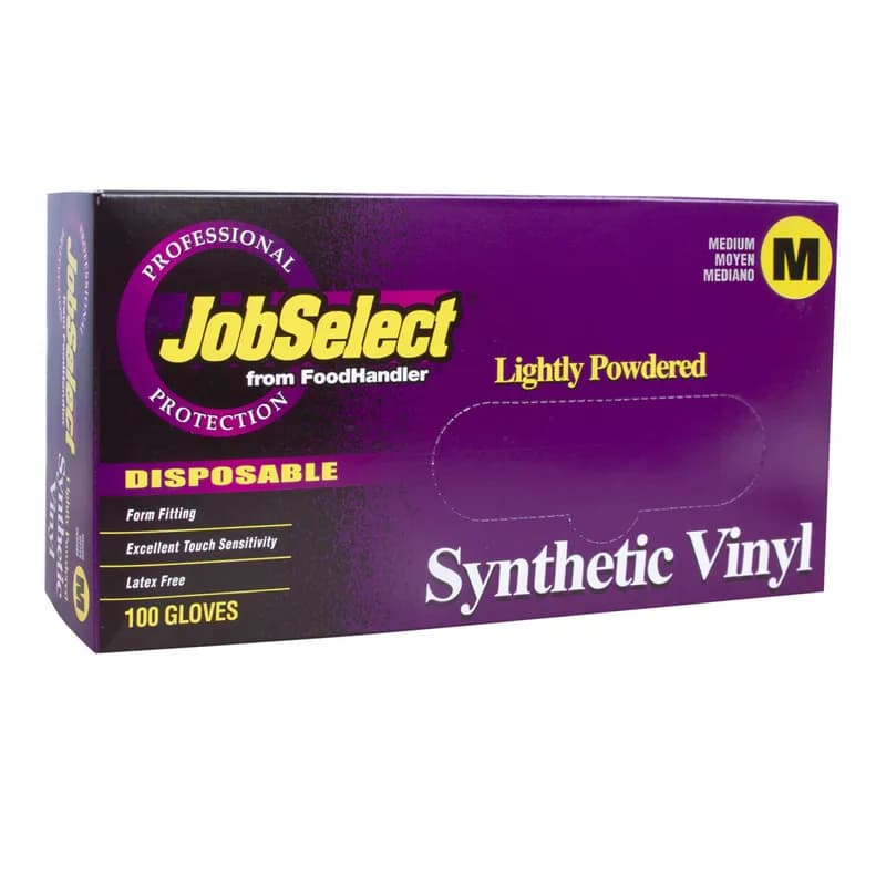 JobSelect® Gloves Medium (MED) White Synthetic Vinyl Powder-Free 100 Count/Box 10 Box/Case