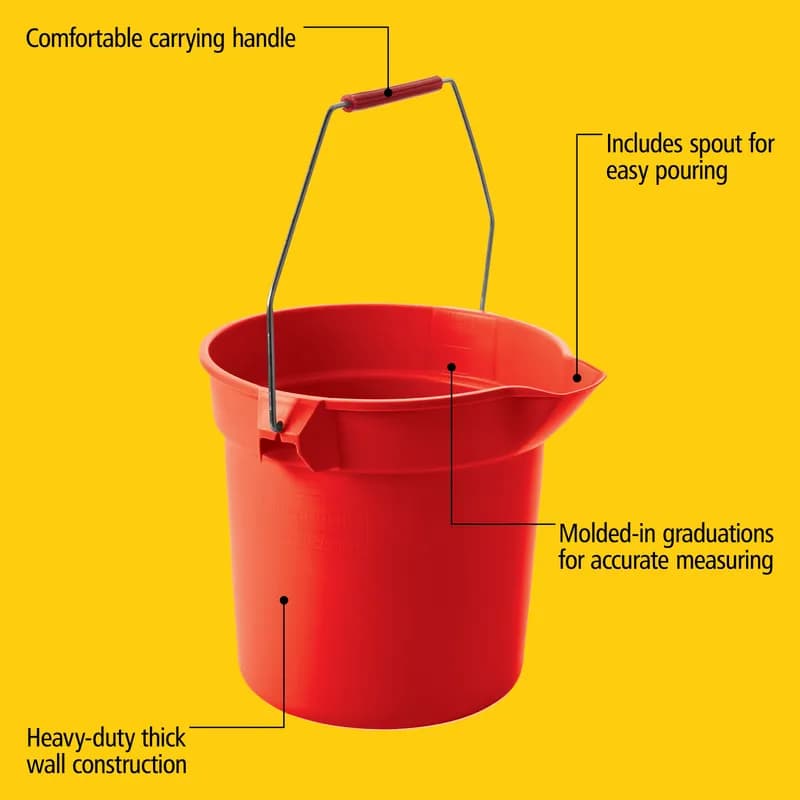 Brute® Mop Bucket 10 QT Heavy Duty HDPE Red Round 1/Each