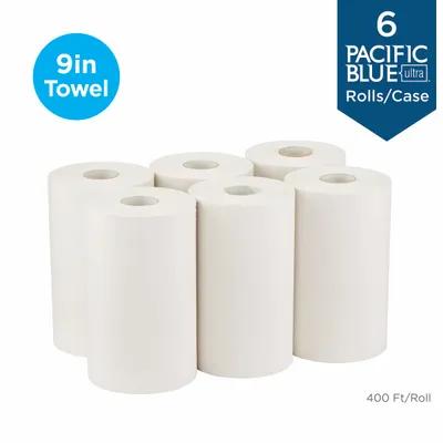 Pacific Blue Ultra™ Roll Paper Towel 9IN X400FT 1PLY White Standard Roll 5.5 9IN Roll 1.75IN Core Diameter 6 Rolls/Case