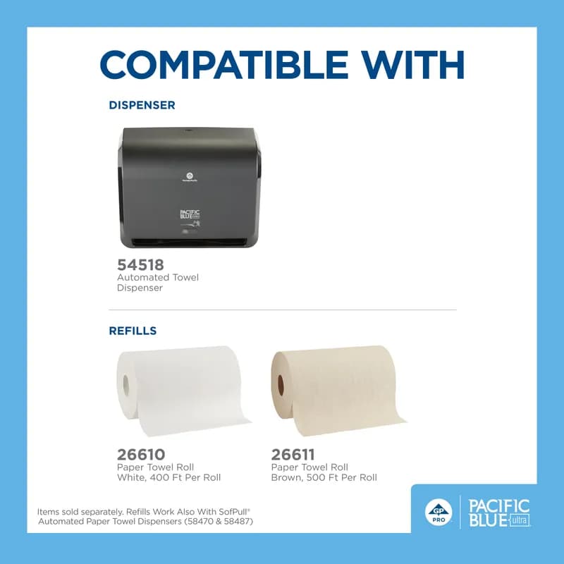 Pacific Blue Ultra™ Roll Paper Towel Pacific Blue Ultra SofPull® 9IN X400FT 1PLY White Standard Roll 6 Rolls/Case