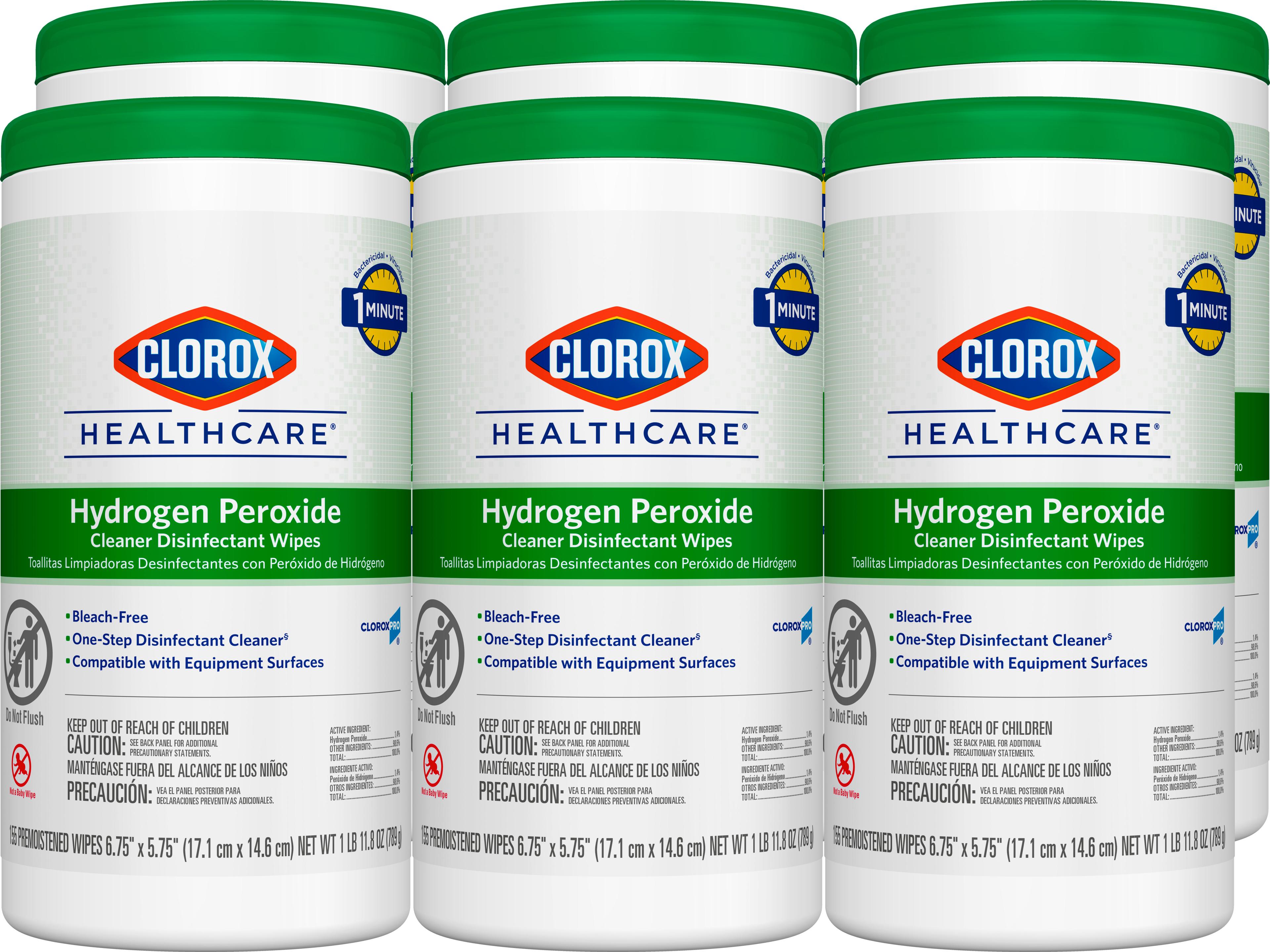 Clorox Healthcare® Hydrogen Peroxide Unscented One-Step Disinfectant Multi Surface Wipe 155 Count/Pack 6 Packs/Case