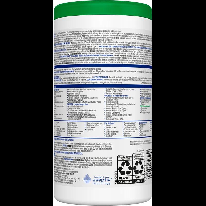 Clorox Healthcare® Hydrogen Peroxide Unscented One-Step Disinfectant Multi Surface Wipe 155 Count/Pack 6 Packs/Case