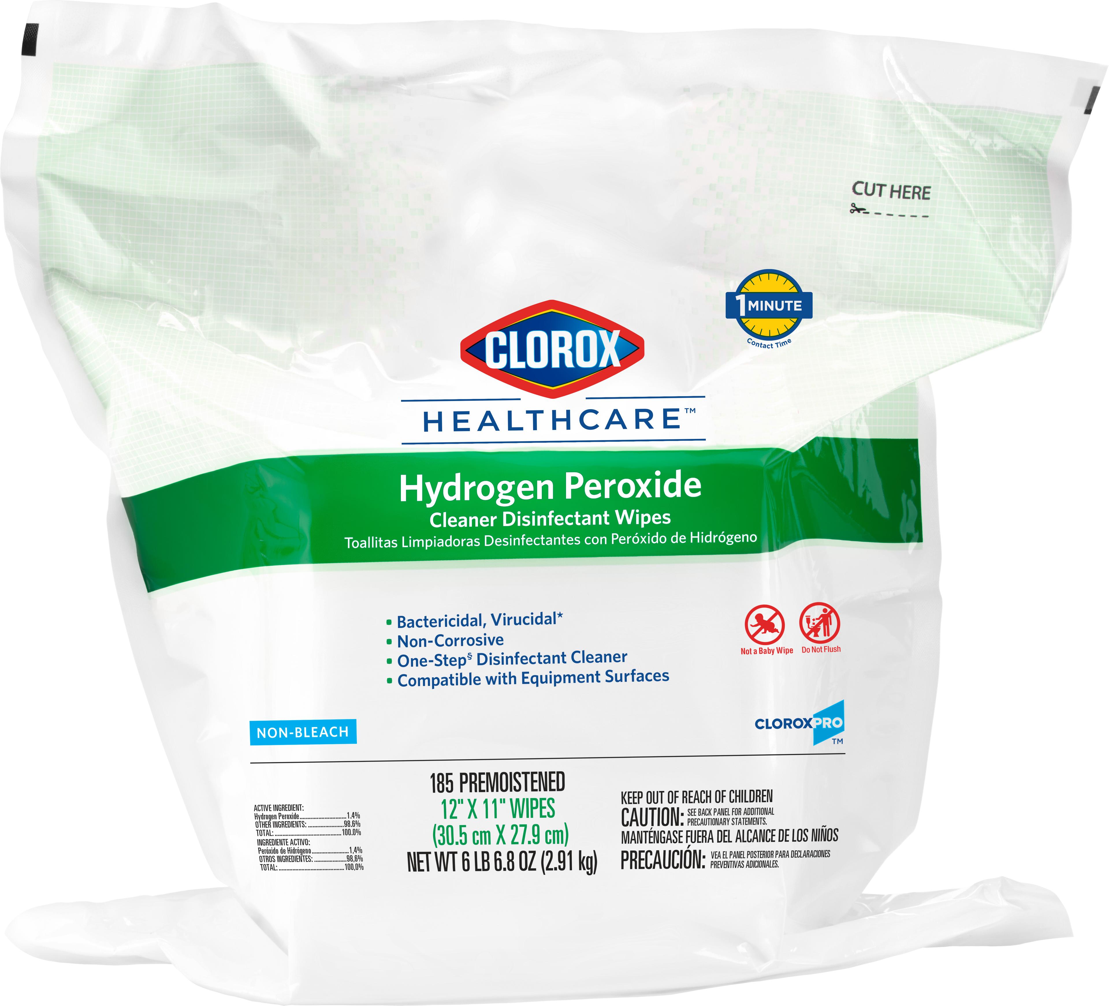 Clorox Healthcare® Hydrogen Peroxide Unscented One-Step Disinfectant Multi Surface Wipe 185 Count/Pack 2 Packs/Case