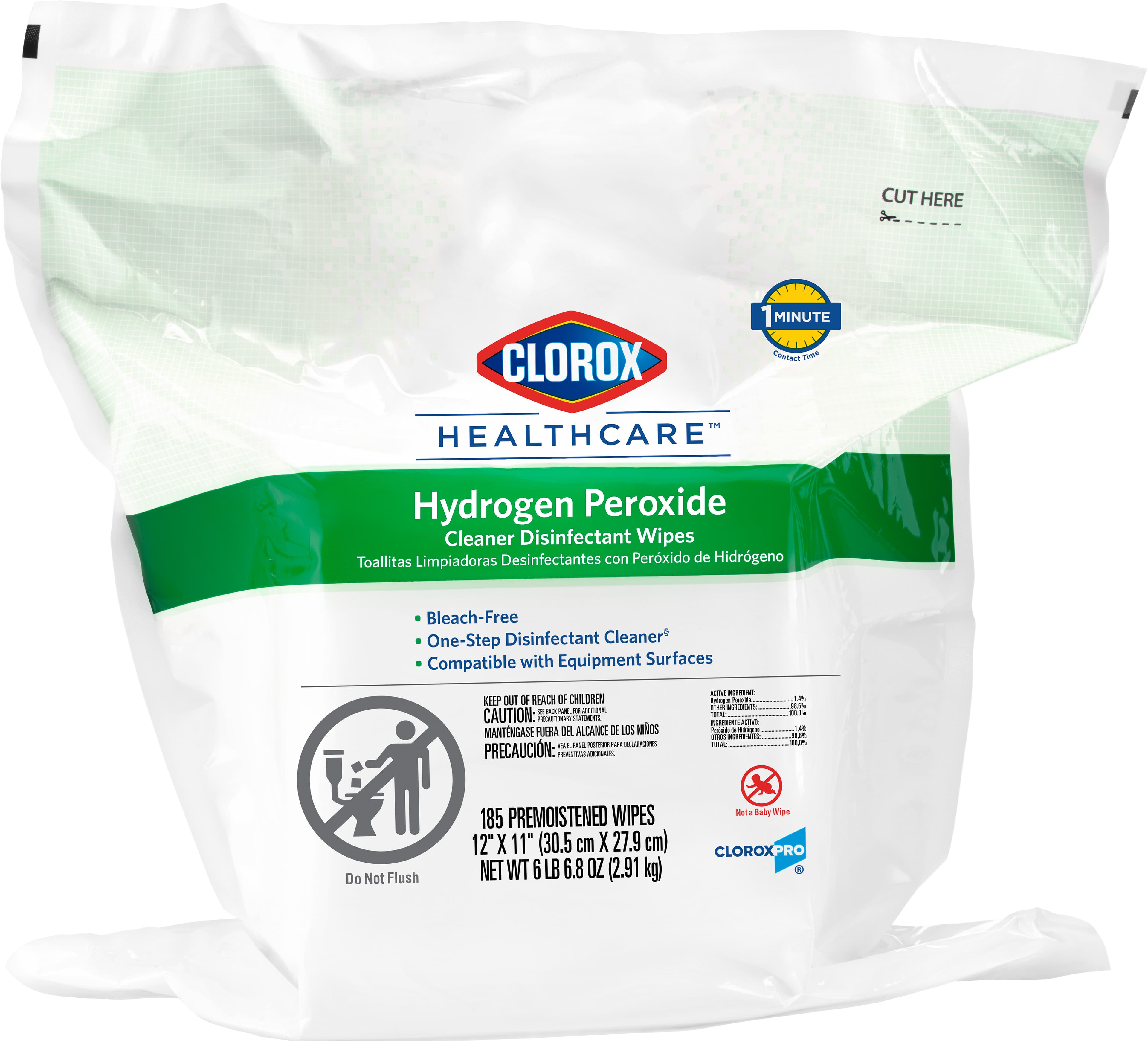Clorox Healthcare® Hydrogen Peroxide Unscented 1-Step Disinfectant Clnr Multi Surf Wipe Rfll 185 Count/Pack 2 Packs/Case