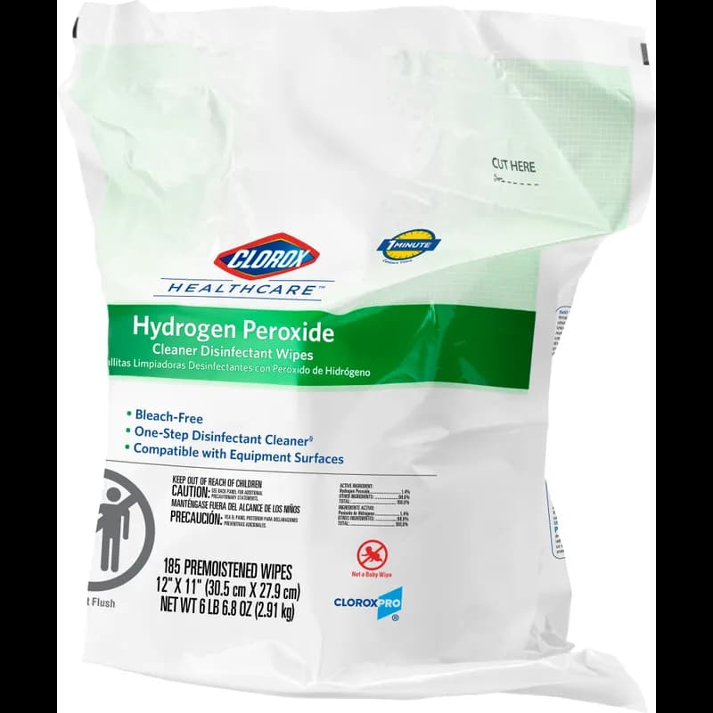 Clorox Healthcare® Hydrogen Peroxide Unscented 1-Step Disinfectant Clnr Multi Surf Wipe Rfll 185 Count/Pack 2 Packs/Case