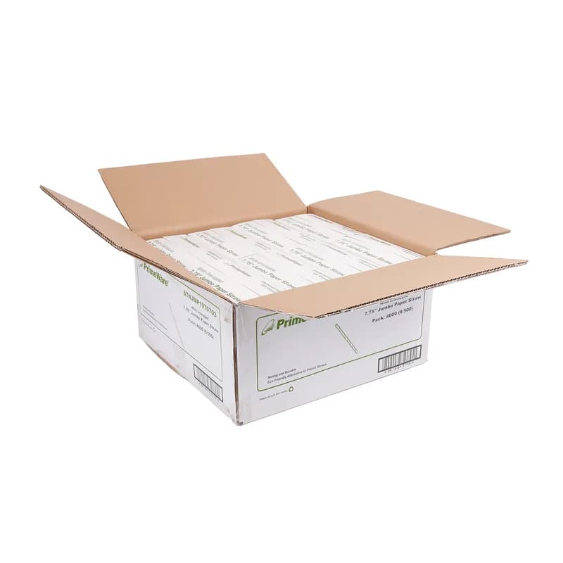 PrimeWare® Jumbo Straw 7.75 IN Paper White Unwrapped 500 Count/Pack 8 Packs/Case 4000 Count/Case
