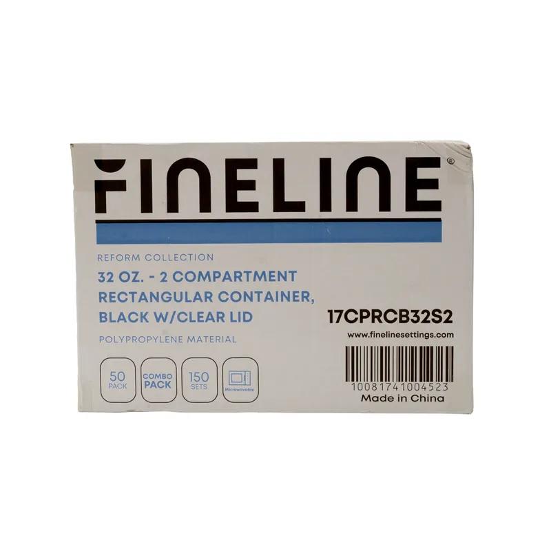 Take-Out Container Base & Lid Combo 32 OZ 2 Compartment Black Rectangle Microwave Safe 150/Case