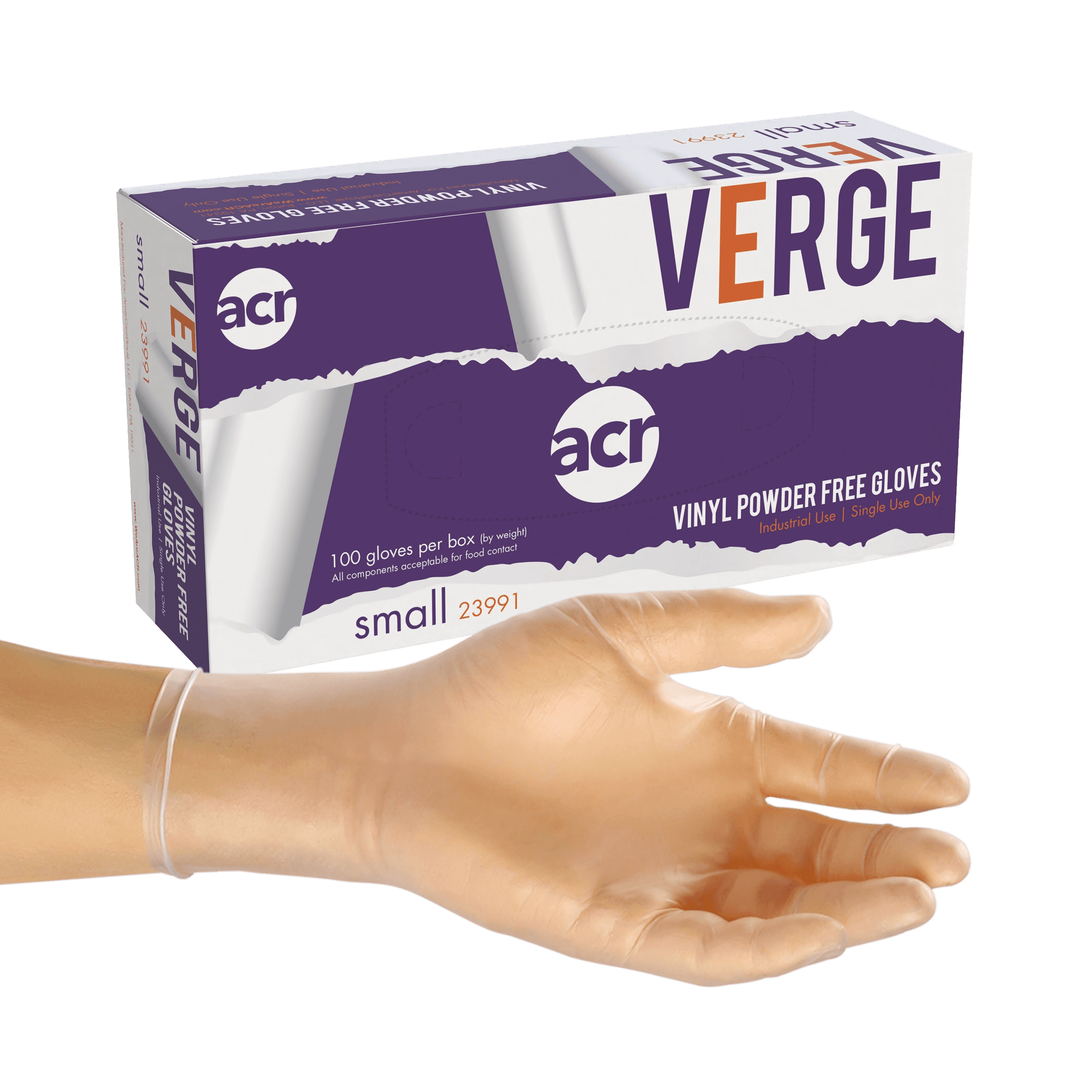 Verge Gloves Small (SM) Clear Vinyl Powder-Free 100 Count/Pack 10 Packs/Case 1000 Count/Case