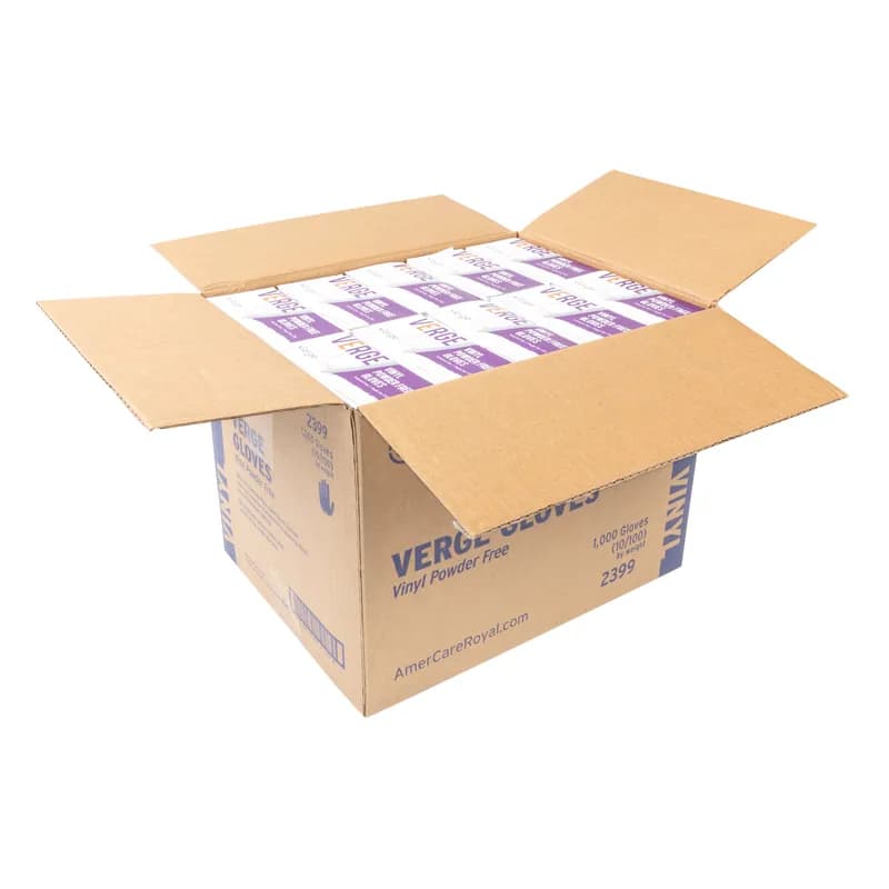 Verge Gloves Small (SM) Clear Vinyl Powder-Free 100 Count/Pack 10 Packs/Case 1000 Count/Case