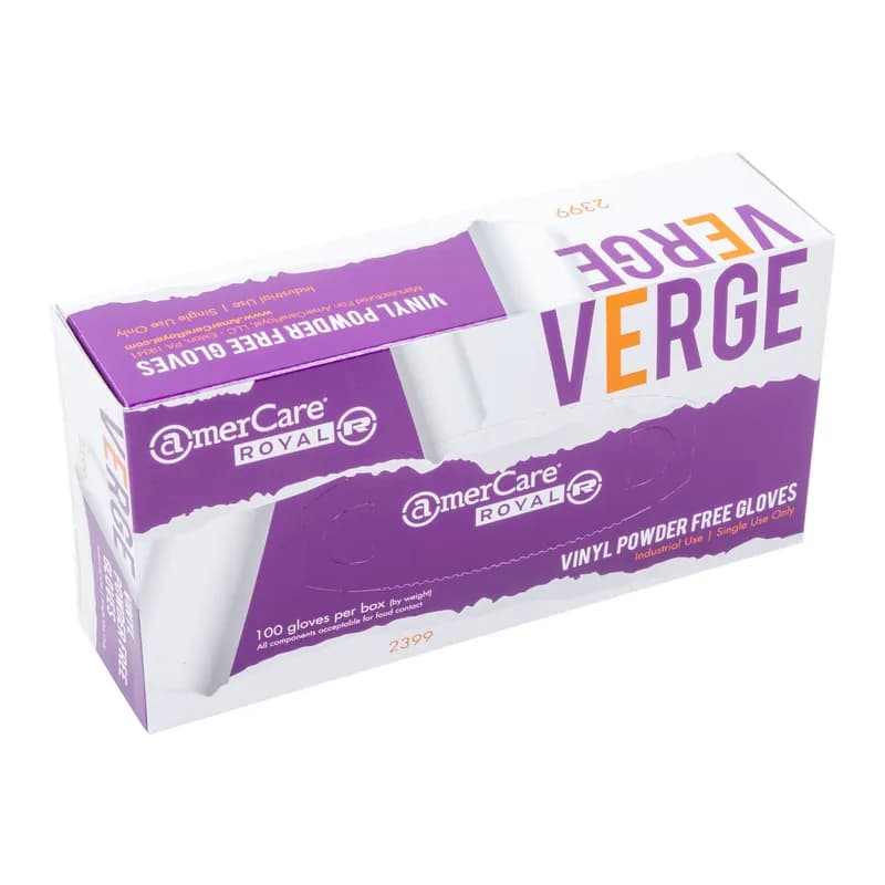 Verge Gloves Small (SM) Clear Vinyl Powder-Free 100 Count/Pack 10 Packs/Case 1000 Count/Case