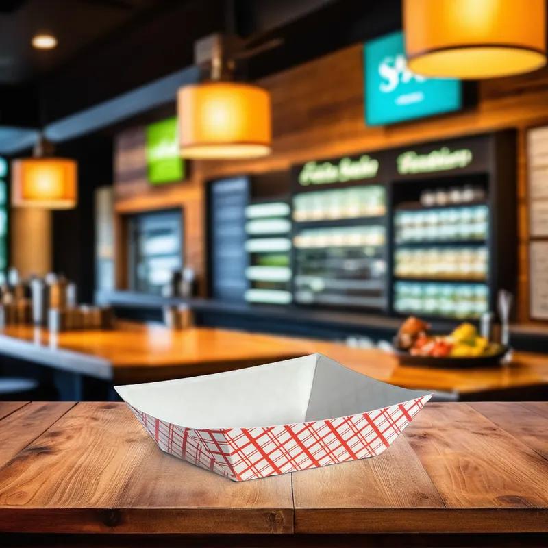 Food Tray 1 LB Paperboard Red Plaid 1000/Case