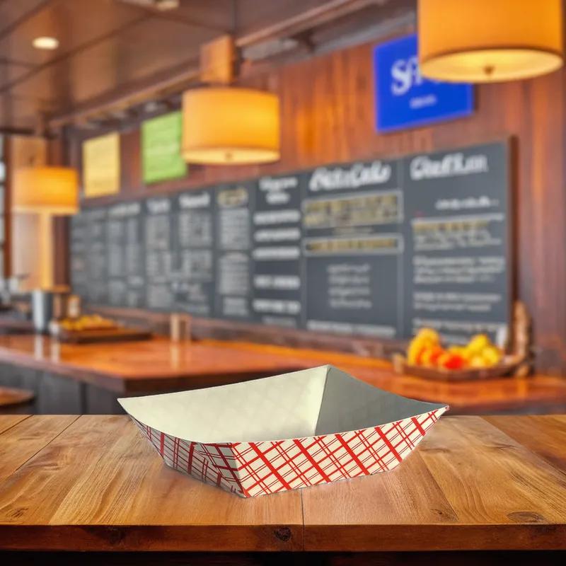 Food Tray 1 LB Paperboard Red Plaid 1000/Case