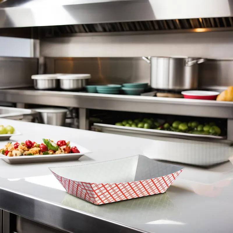 #5 Food Tray 5 LB Paperboard Red White Plaid 500/Case