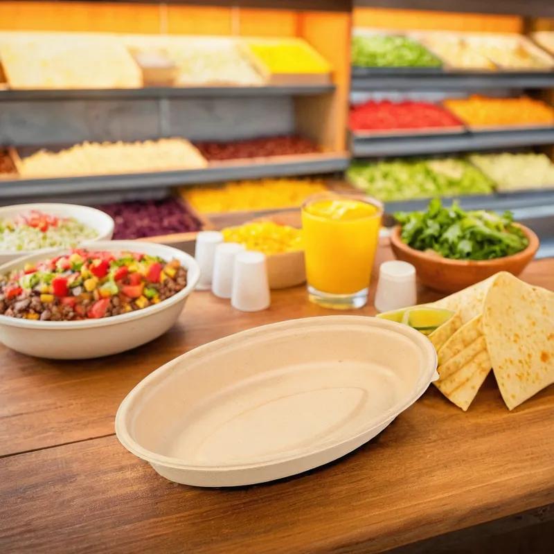 Burrito Bowl 24 OZ Molded Fiber Natural Oval Microwave Safe Freezer Safe 125 Count/Pack 2 Packs/Case 250 Count/Case