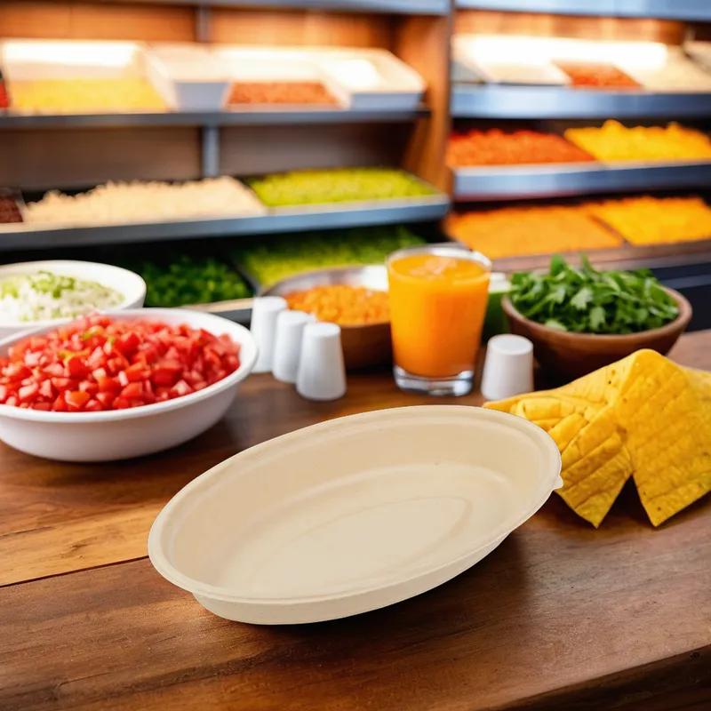 Burrito Bowl 24 OZ Molded Fiber Natural Oval Microwave Safe Freezer Safe 125 Count/Pack 2 Packs/Case 250 Count/Case