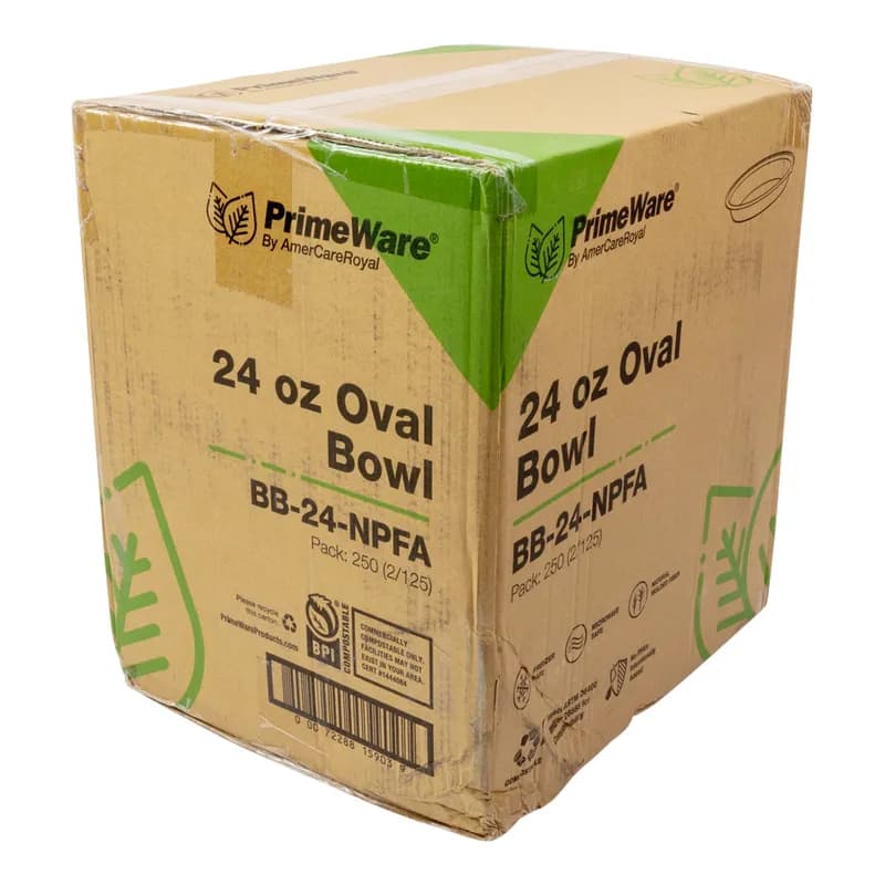 PrimeWare® Burrito Bowl 24 OZ Molded Fiber Natural Oval 125 Count/Pack 2 Packs/Case 250 Count/Case