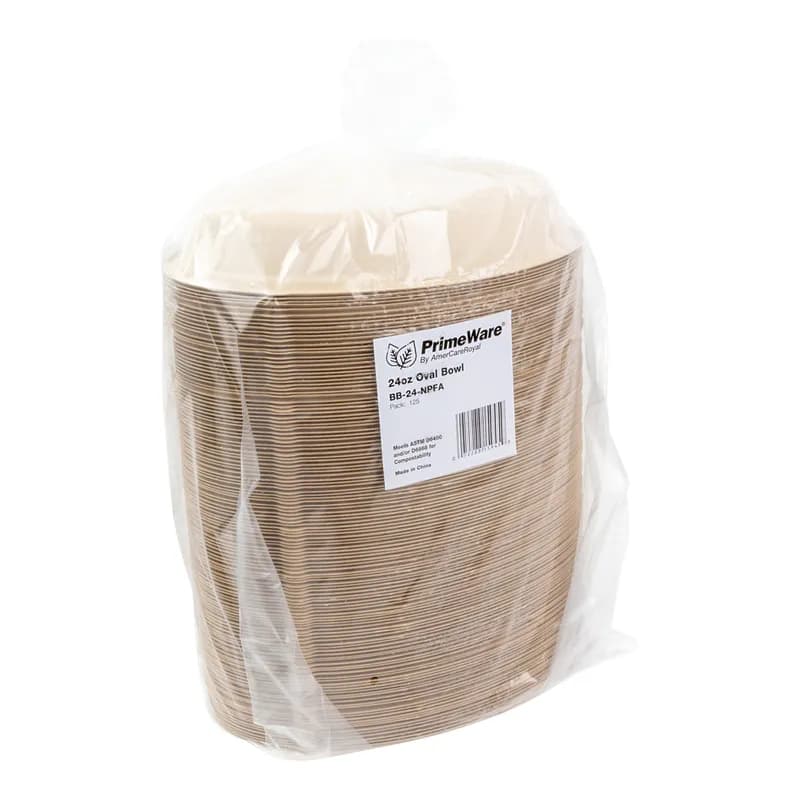 PrimeWare® Burrito Bowl 24 OZ Molded Fiber Natural Oval 125 Count/Pack 2 Packs/Case 250 Count/Case