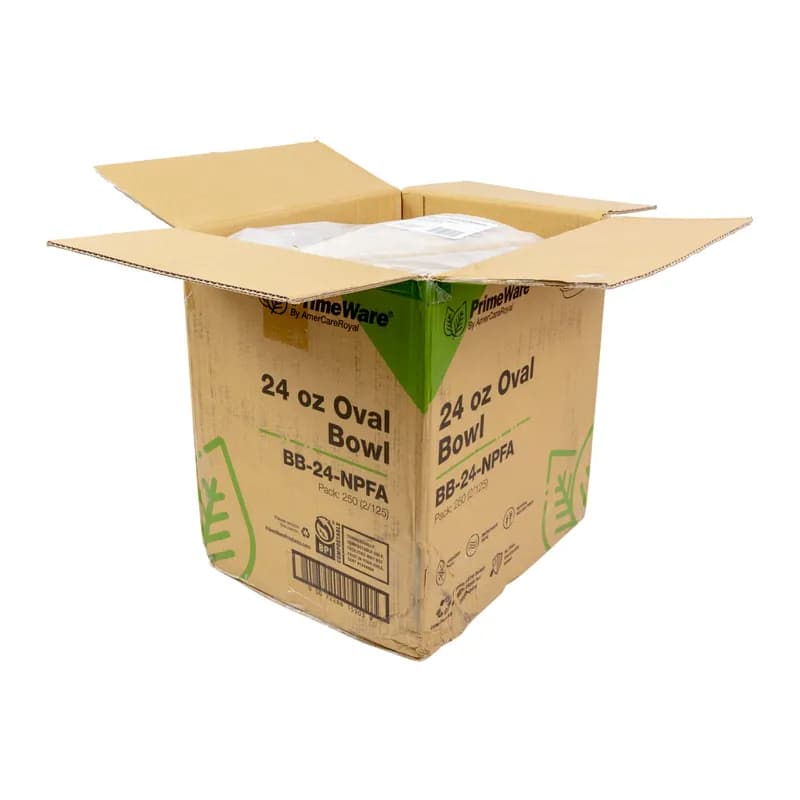 PrimeWare® Burrito Bowl 24 OZ Molded Fiber Natural Oval 125 Count/Pack 2 Packs/Case 250 Count/Case