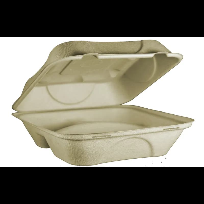 Take-Out Container Hinged 9.3X9X3.3 IN 3 Compartment Fiber Brown Plain Rectangle Freezer Safe 300/Case