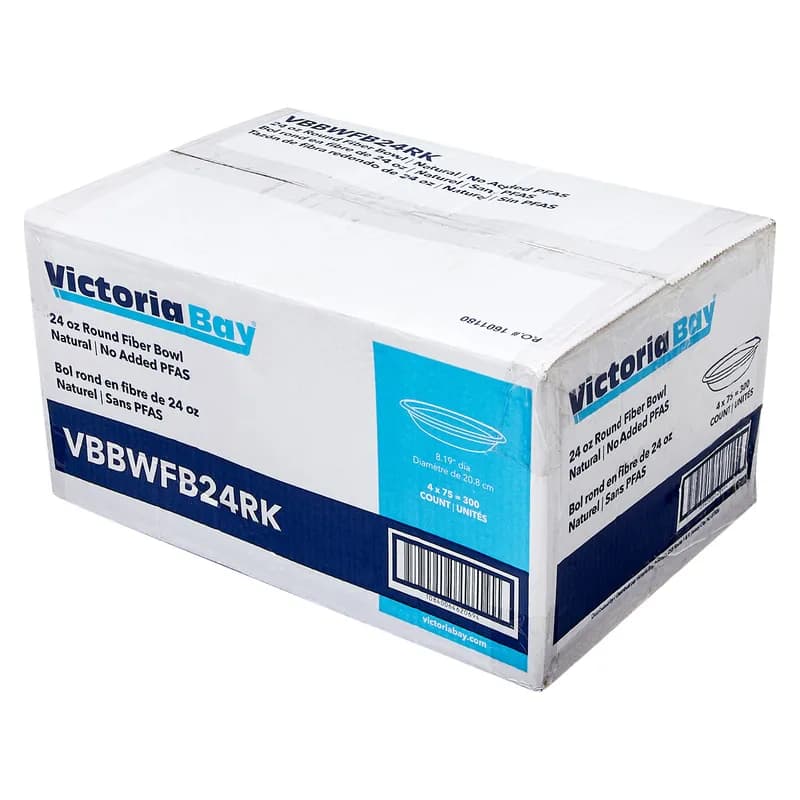 Victoria Bay Bowl 24 OZ Sugarcane Kraft Round Microwave Safe Freezer Safe 75 Count/Pack 4 Packs/Case 300 Count/Case