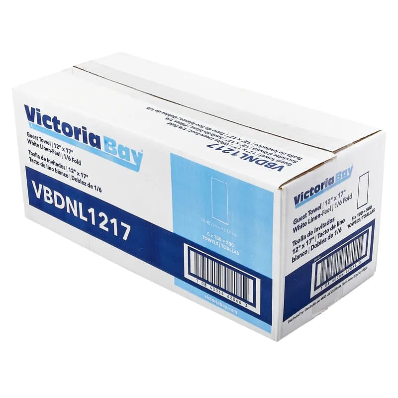 Victoria Bay Folded Guest Towel 12X17 IN 1PLY Airlaid Paper White Linen Feel 100 Count/Pack 5 Packs/Case 500 Count/Case