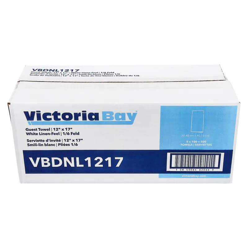 Victoria Bay Folded Guest Towel 12X17 IN 1PLY Airlaid Paper White Linen Feel 100 Count/Pack 5 Packs/Case 500 Count/Case