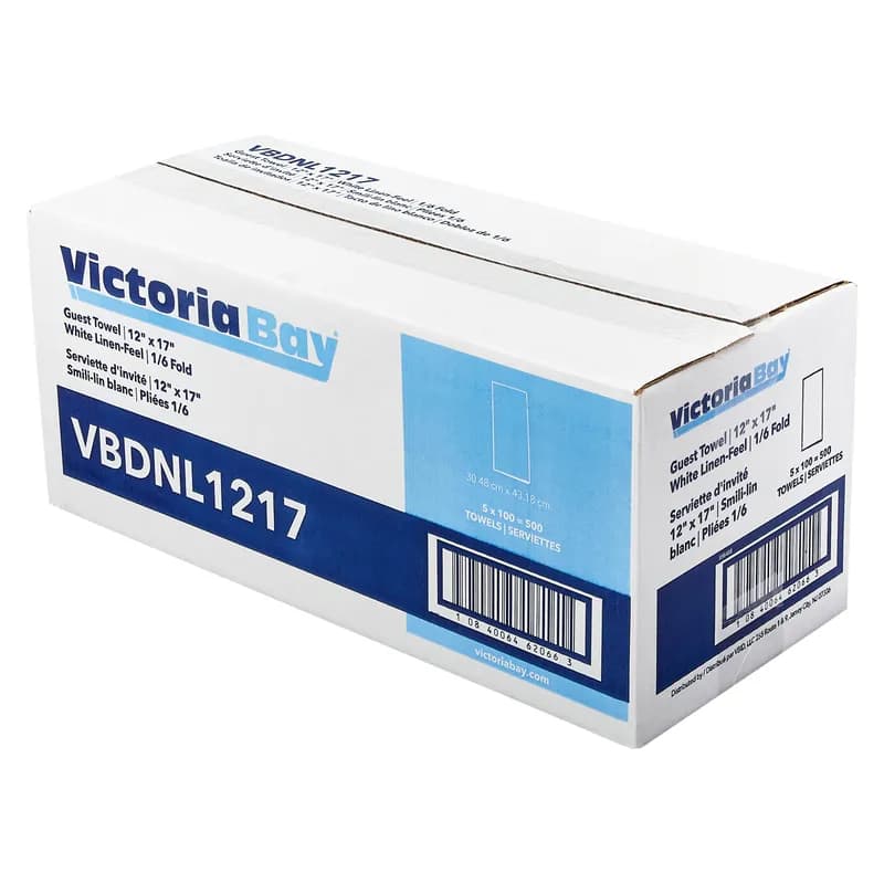 Victoria Bay Folded Guest Towel 12X17 IN 1PLY Airlaid Paper White Linen Feel 100 Count/Pack 5 Packs/Case 500 Count/Case