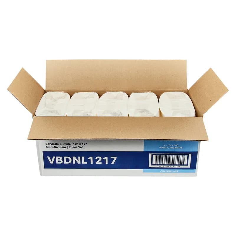 Victoria Bay Folded Guest Towel 12X17 IN 1PLY Airlaid Paper White Linen Feel 100 Count/Pack 5 Packs/Case 500 Count/Case