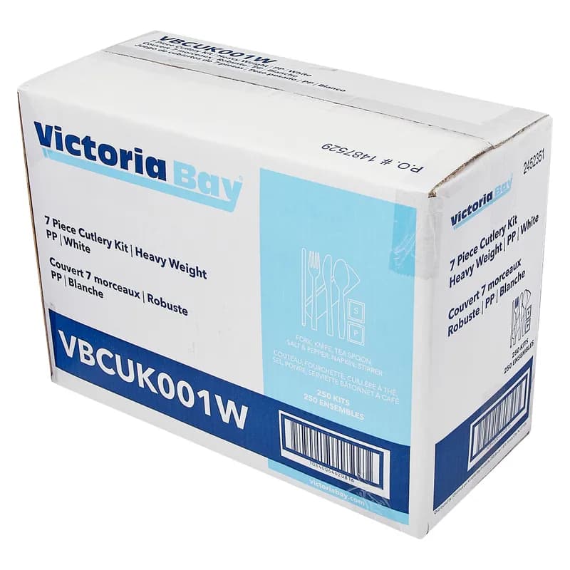Victoria Bay 7PC Cutlery Kit PP White Heavyweight With Napkin,Fork,Knife,Teaspoon,Salt & Pepper,Stirrer 250/Case