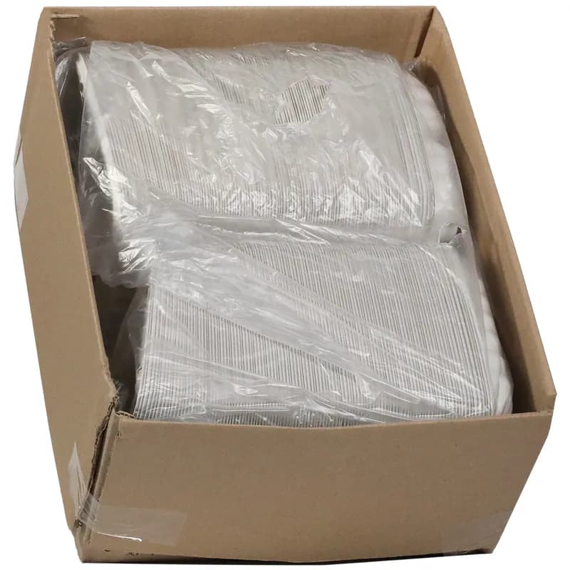 Take-Out Container Hinged With Dome Lid 9.3X8.9X3.1 IN 3 Compartment MFPP White Square 120/Case