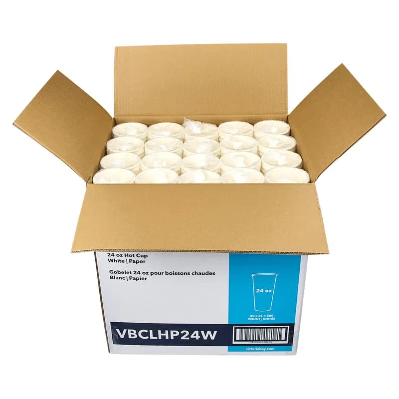 Victoria Bay Hot Cup 24 OZ Paper White Round Freezer Safe 25 Count/Pack 20 Packs/Case 500 Count/Case