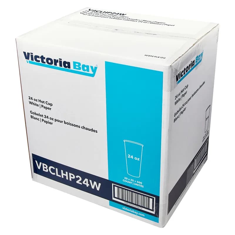 Victoria Bay Hot Cup 24 OZ Paper White Round Freezer Safe 25 Count/Pack 20 Packs/Case 500 Count/Case