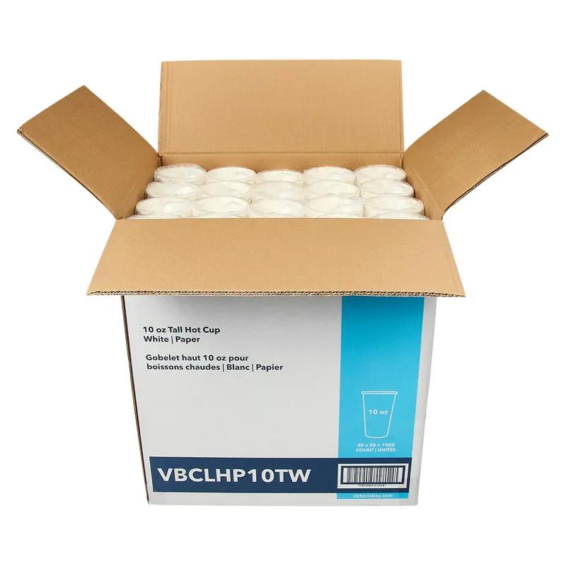 Victoria Bay Hot Cup Tall 10 OZ Paper White Round Freezer Safe 50 Count/Pack 20 Packs/Case 1000 Count/Case