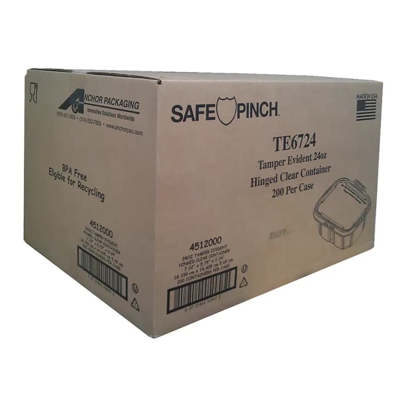 Safe Pinch® Deli Container Hinged 24 OZ PET Clear 200/Case