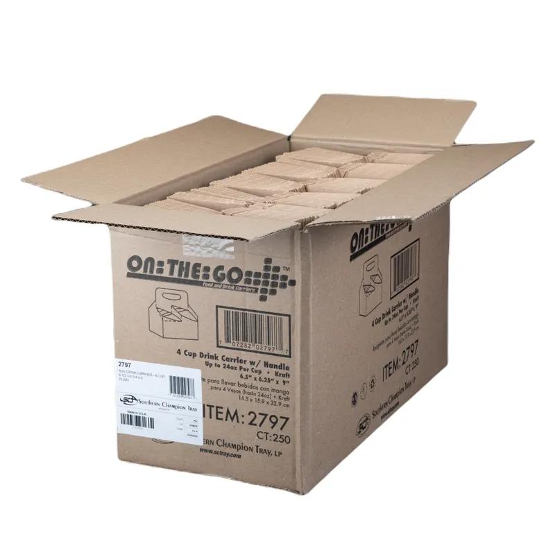 Cup Carrier 6.5X6.25X9 IN 4 Compartment Paper Beige For 24 OZ With Handle Reusable 250/Case